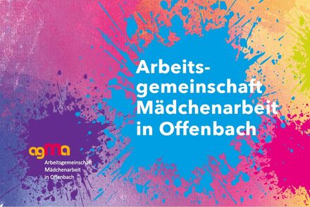 Grafik mit bunten Farben, darauf steht: Arbeitsgemeinschaft Mädchenarbeit in Offenbach