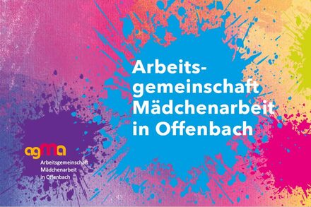 Grafik mit bunten Farben, darauf steht: Arbeitsgemeinschaft Mädchenarbeit in Offenbach
