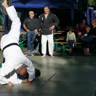 Judokämpfer bei einer Darbietung.