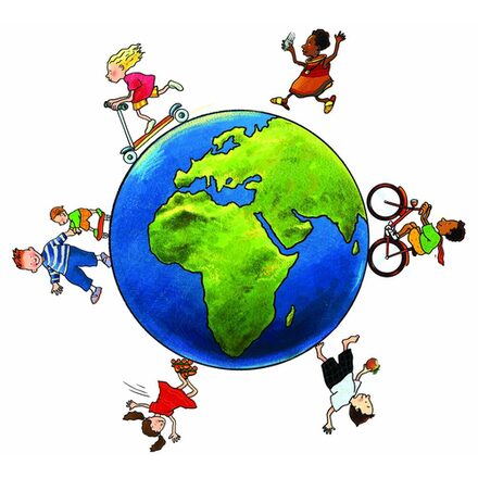 Logo Kindermeilenkampagne mit Weltkugel
