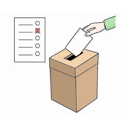 Wahlzettel mit Wahlurne