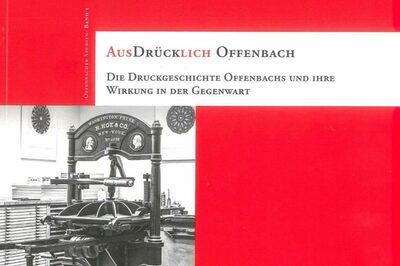Cover des Buchs Offenbacher Studien Band 5: Ausdrücklich Offenbach mit historischer Druckmaschine