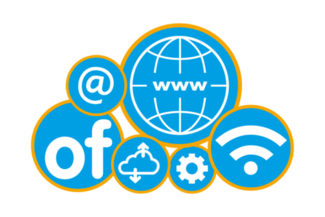 Logo mit Symbolen für Offenbach, Internet, E-Mail, WLAN