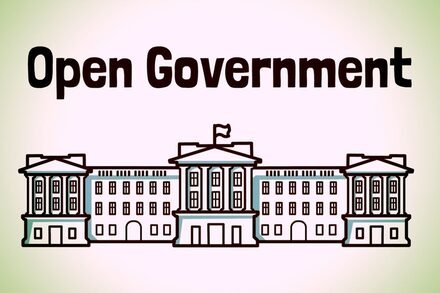 Comic: Regierungsgebäude und Schriftzug "Open Government"