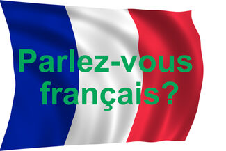 Französische Flage mit Text: Parlez-vous français?