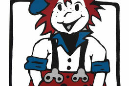 Das Logo von Die Krabbelstubb` - ein gezeichneter Junge mit abstehenden Haaren, Mütze und Latzhose